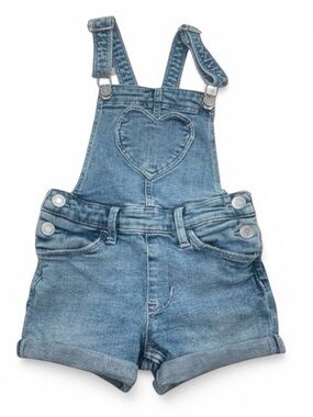 H&M Light Blue Denim Heart Short Overalls for Kids 3-4Y